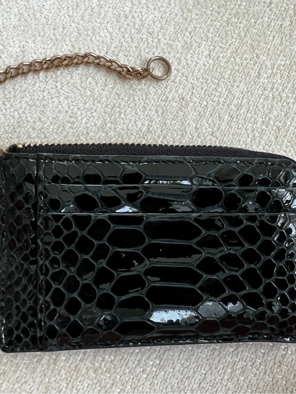 Stuart Weitzman Black Leather Card Holder with Gold Accents